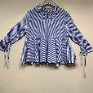 SOLD Pasport Blue & White Stipe Babydoll Top Size M